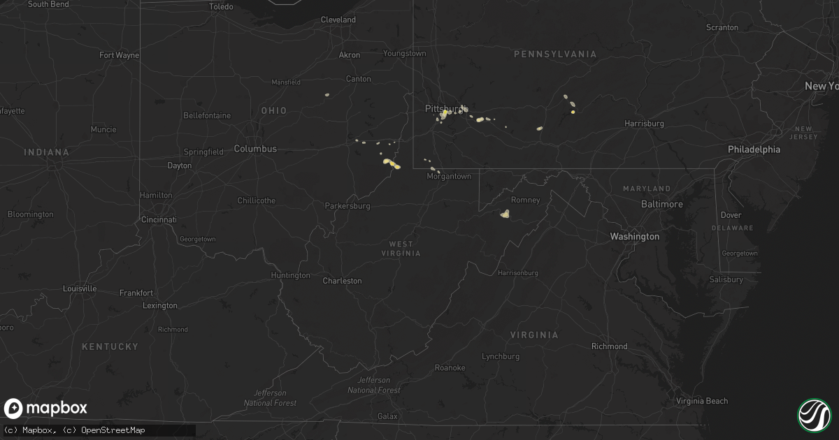 Hail map in West Virginia on July 15, 2018