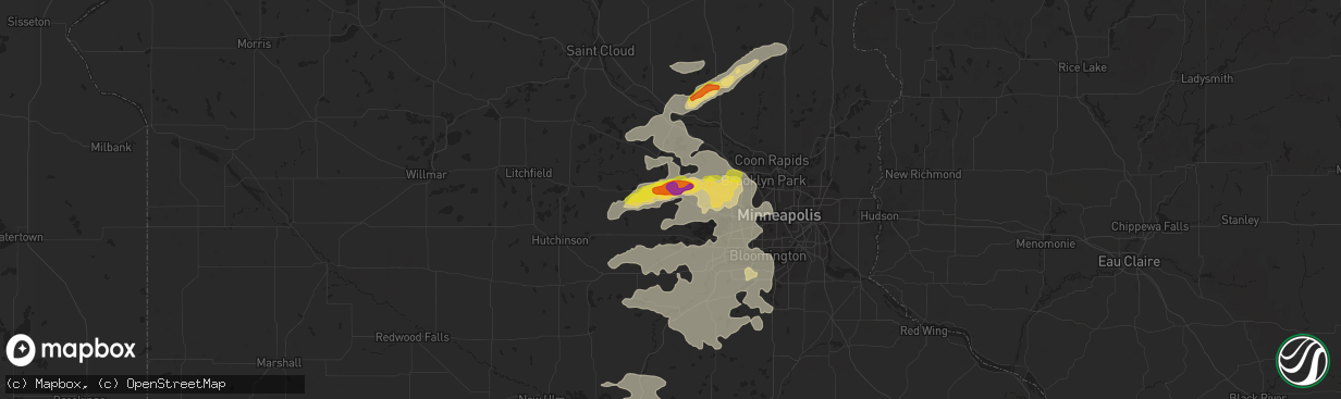 Hail map in Delano, MN on July 15, 2019