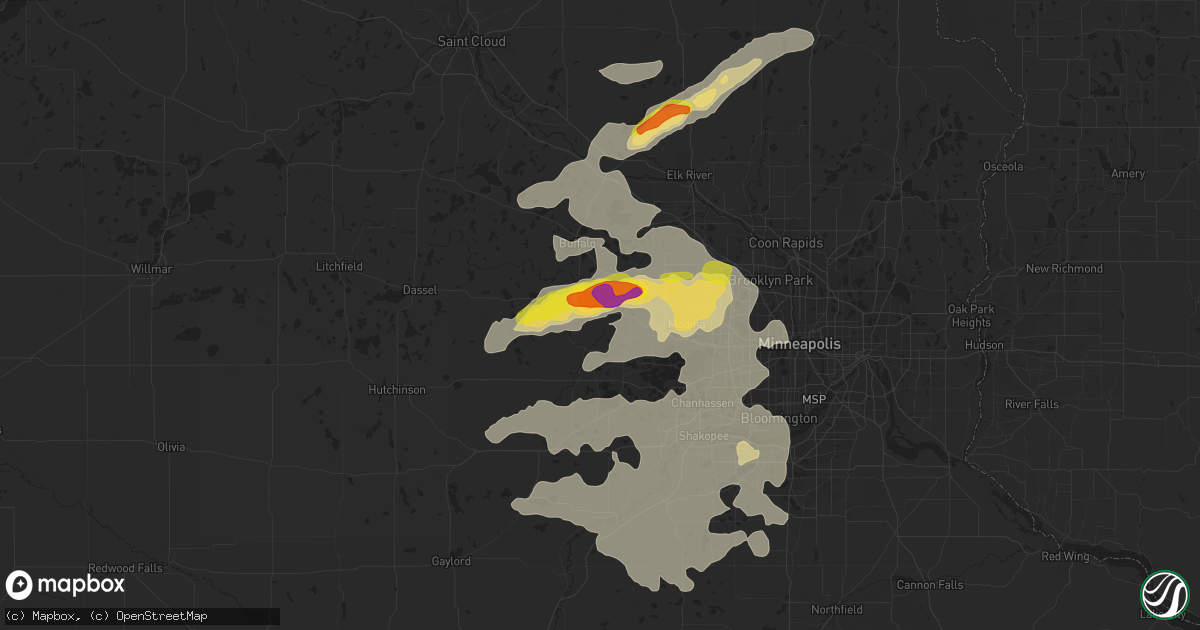Hail map in Delano, MN on July 15, 2019