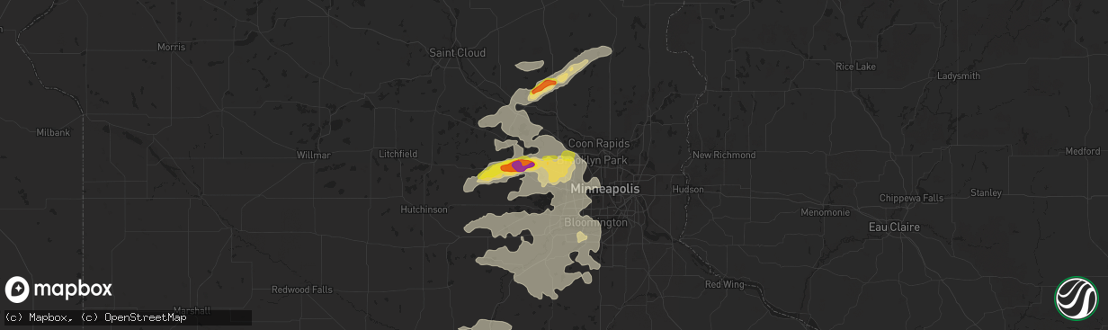 Hail map in Hamel, MN on July 15, 2019