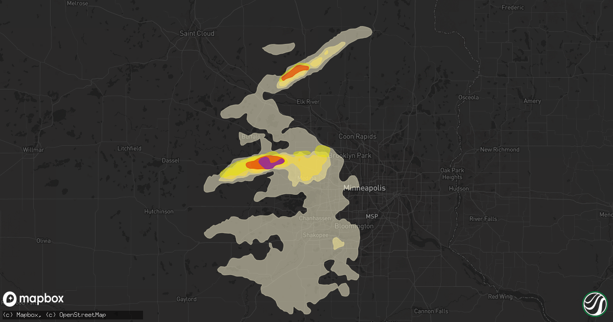 Hail map in Hamel, MN on July 15, 2019