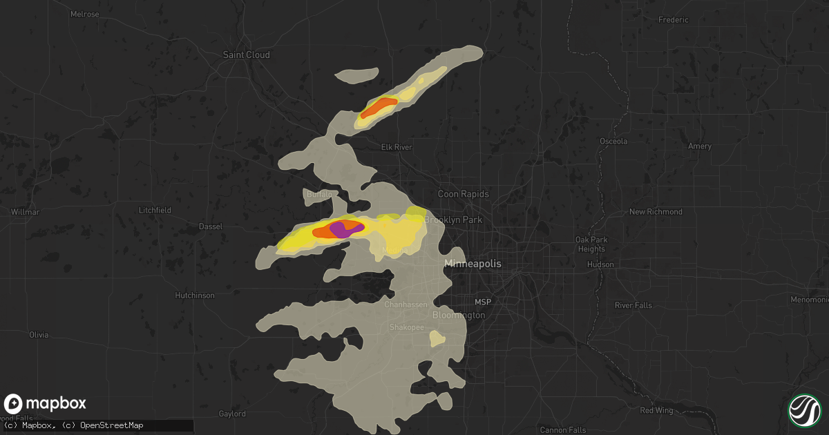 Hail map in Maple Grove, MN on July 15, 2019