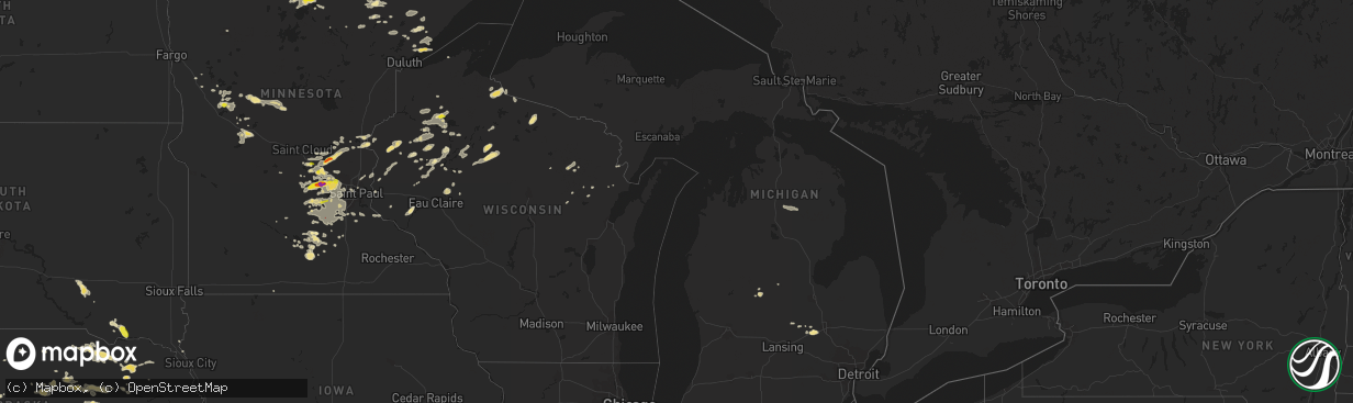 Hail map in Michigan on July 15, 2019