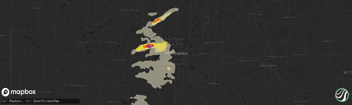 Hail map in Minneapolis, MN on July 15, 2019