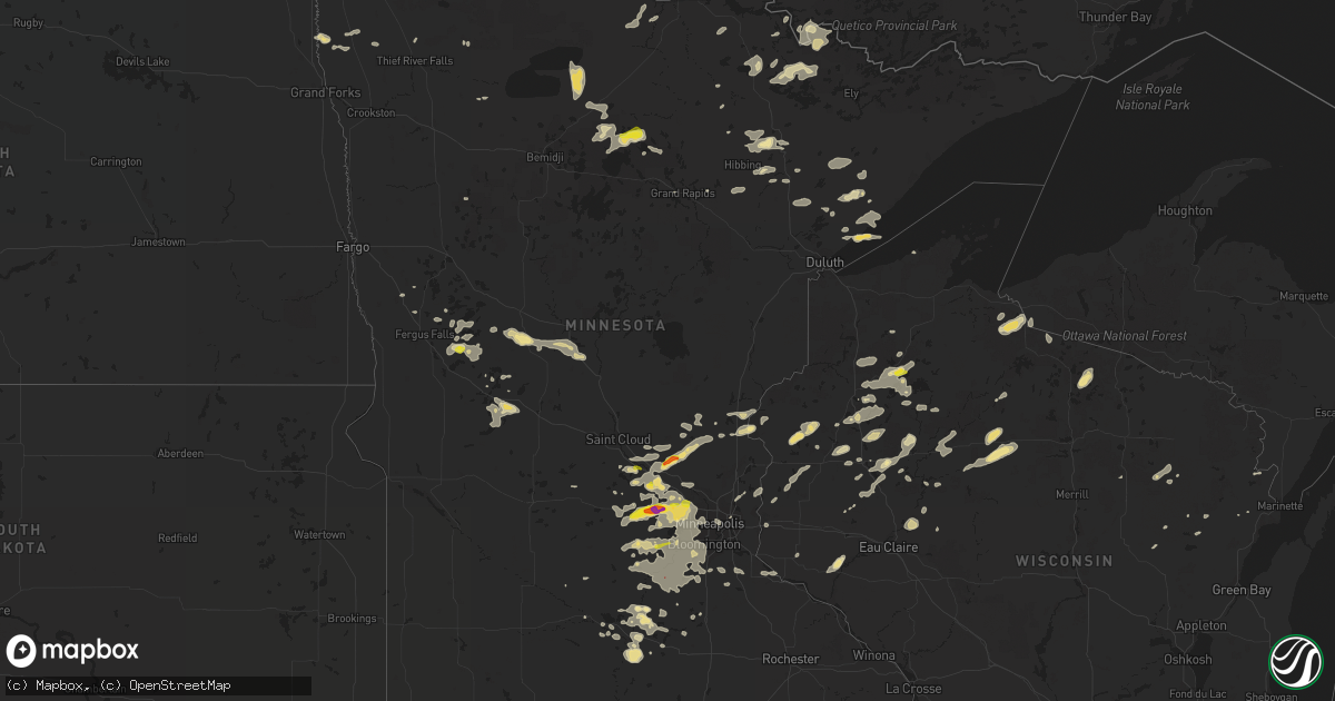 Hail map in Minnesota on July 15, 2019