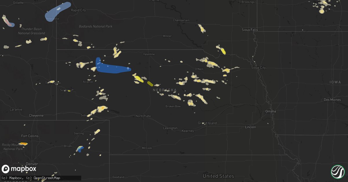 Hail map in Nebraska on July 15, 2019