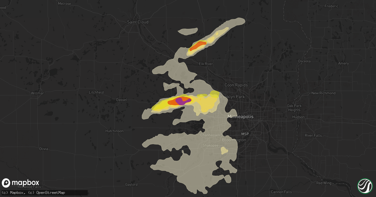 Hail map in Rockford, MN on July 15, 2019