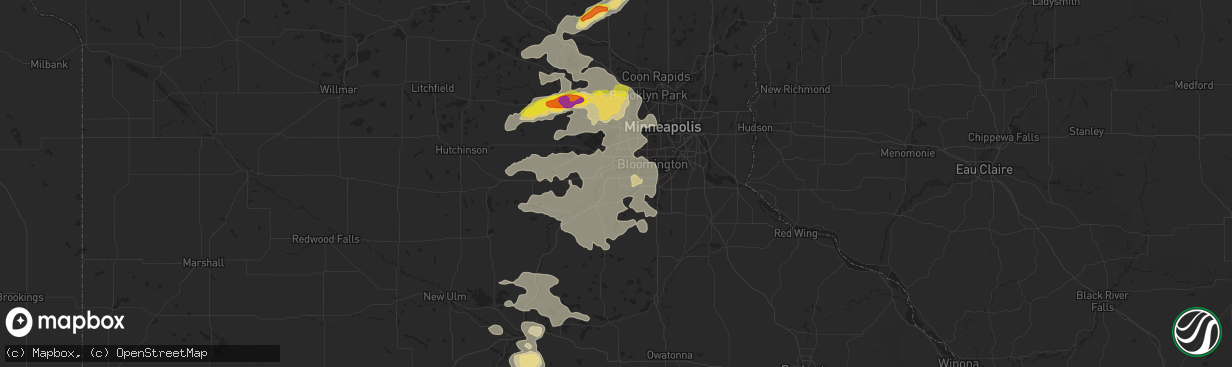 Hail map in Shakopee, MN on July 15, 2019