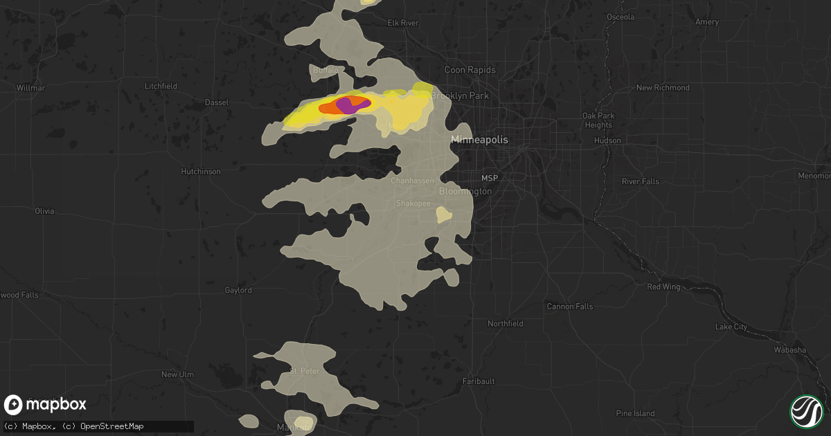 Hail map in Shakopee, MN on July 15, 2019