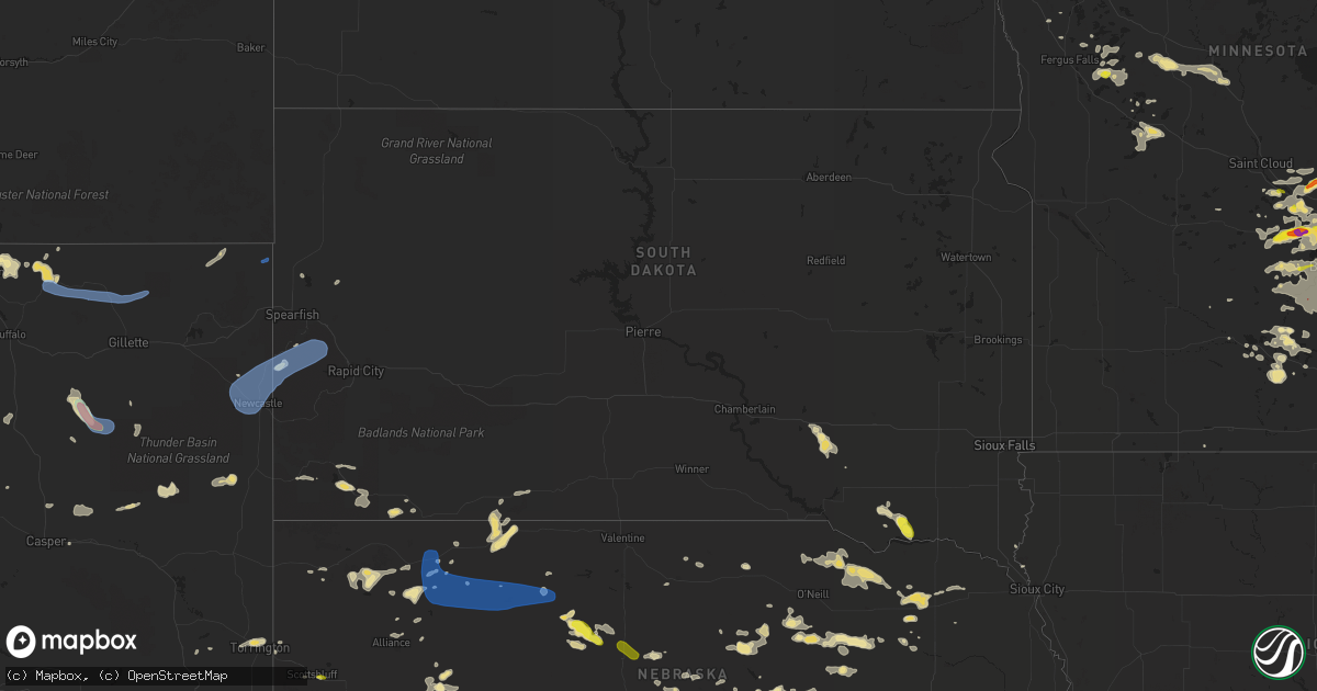 Hail map in South Dakota on July 15, 2019