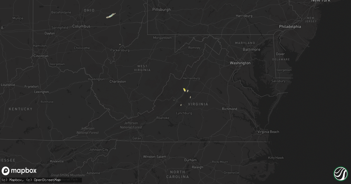 Hail map in Virginia on July 15, 2019