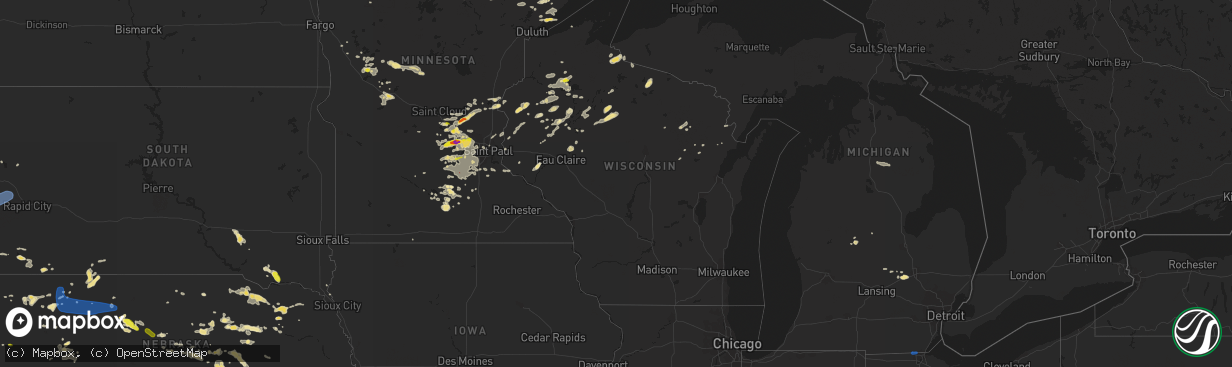 Hail map in Wisconsin on July 15, 2019