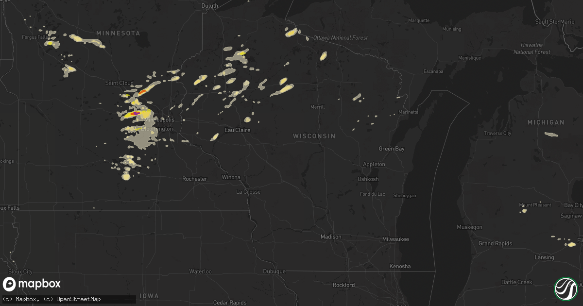 Hail map in Wisconsin on July 15, 2019