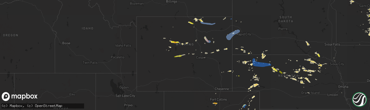 Hail map in Wyoming on July 15, 2019