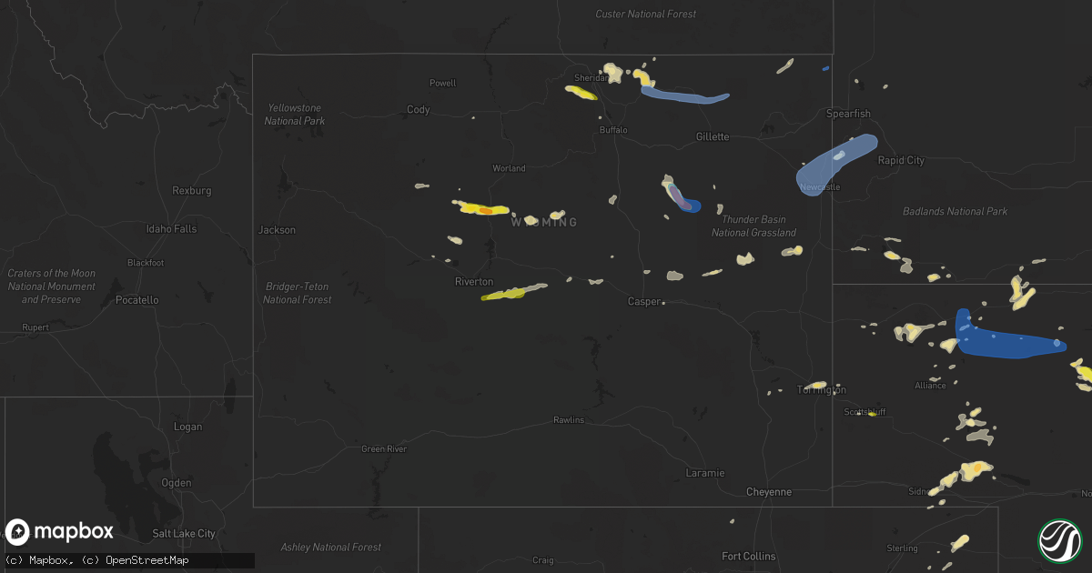 Hail map in Wyoming on July 15, 2019