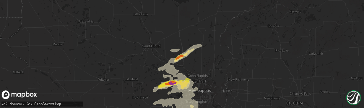 Hail map in Zimmerman, MN on July 15, 2019