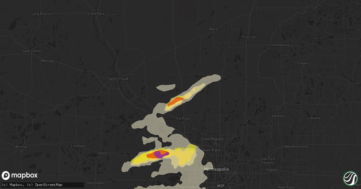 Hail map in Zimmerman, MN on July 15, 2019