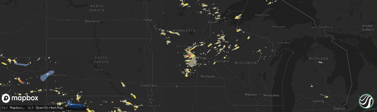 Hail map on July 15, 2019