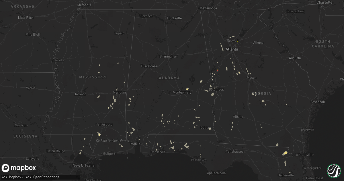 Hail map in Alabama on July 15, 2020