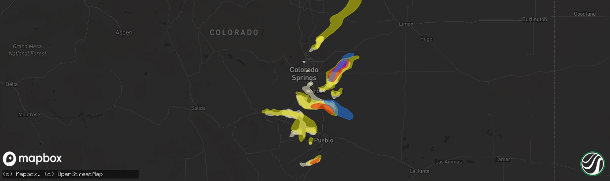 Hail map in Colorado Springs, CO on July 15, 2020