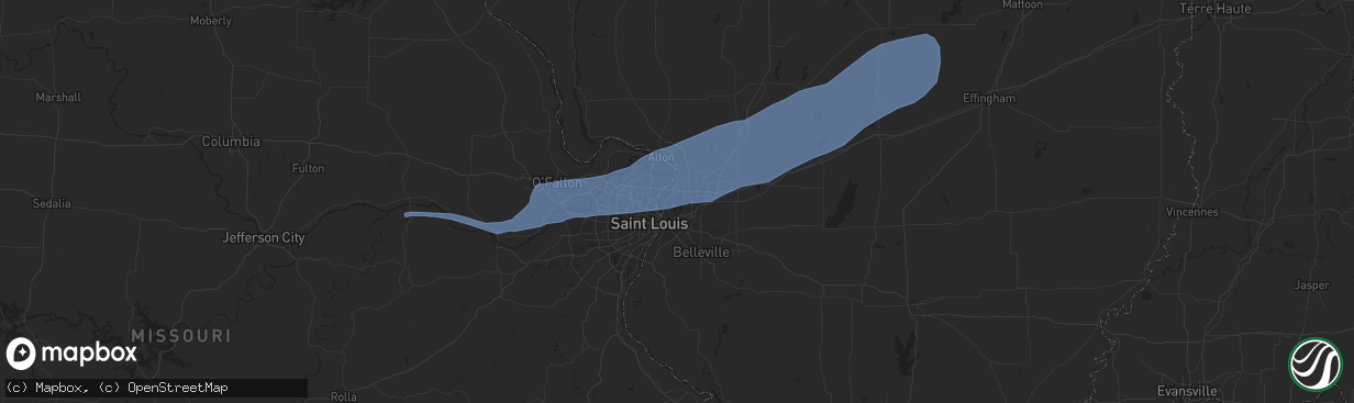 Hail map in Granite City, IL on July 15, 2020