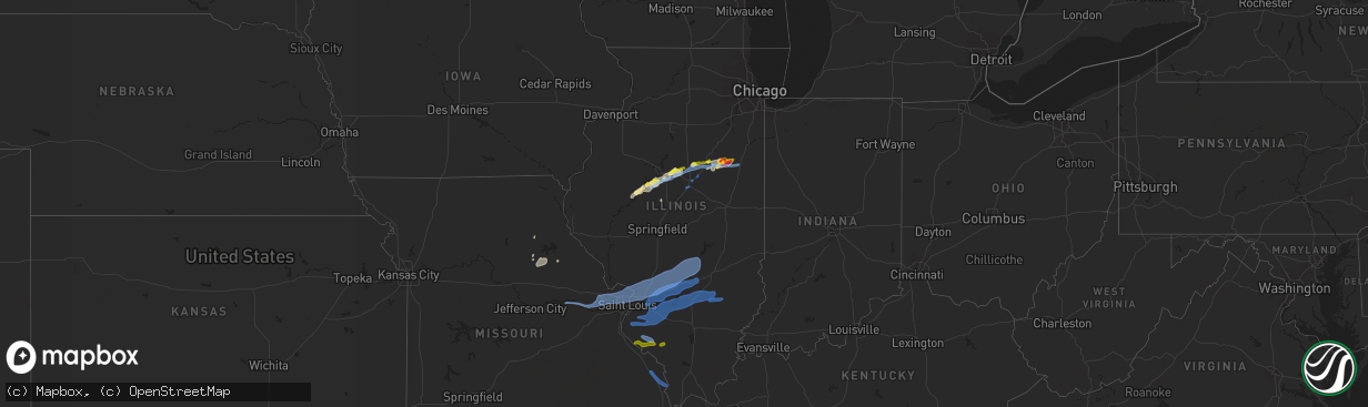 Hail map in Illinois on July 15, 2020