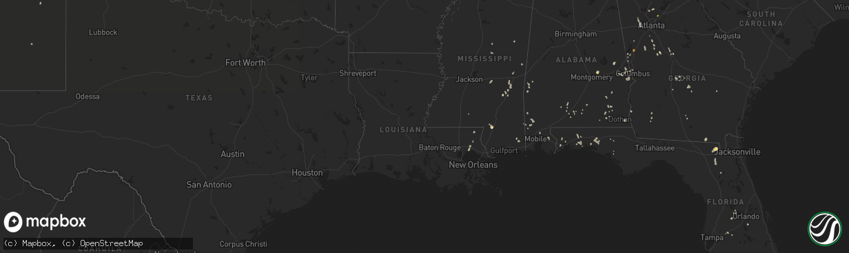 Hail map in Louisiana on July 15, 2020