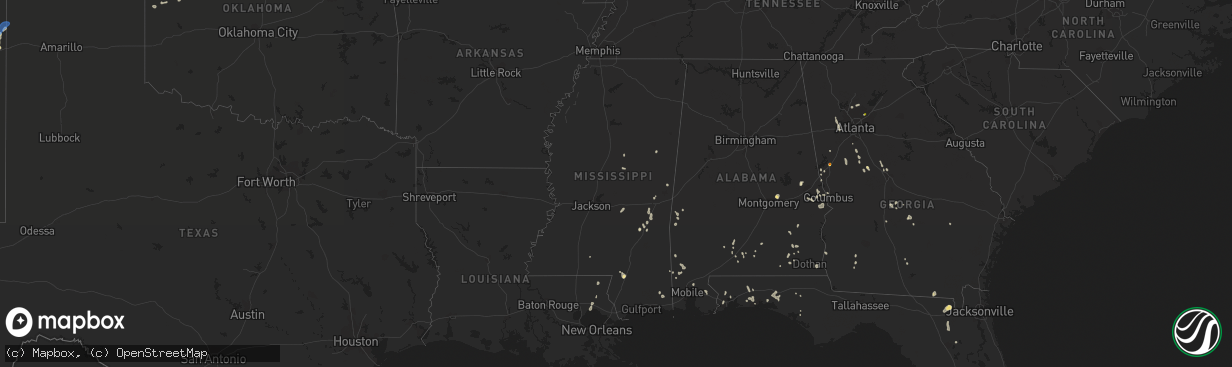 Hail map in Mississippi on July 15, 2020