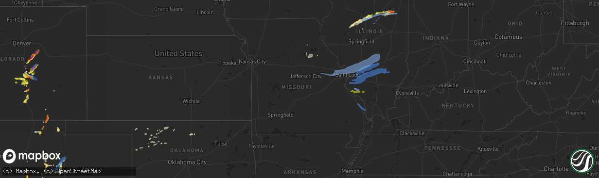 Hail map in Missouri on July 15, 2020