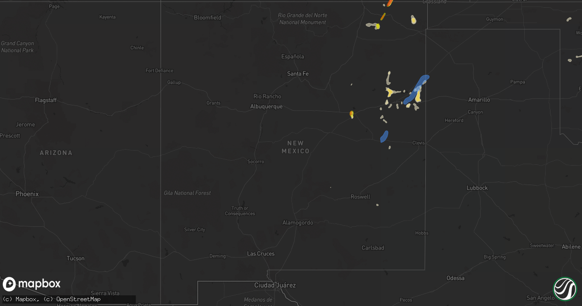 Hail map in New Mexico on July 15, 2020