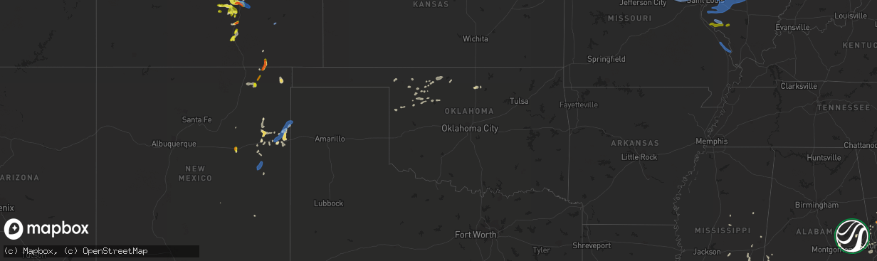 Hail map in Oklahoma on July 15, 2020