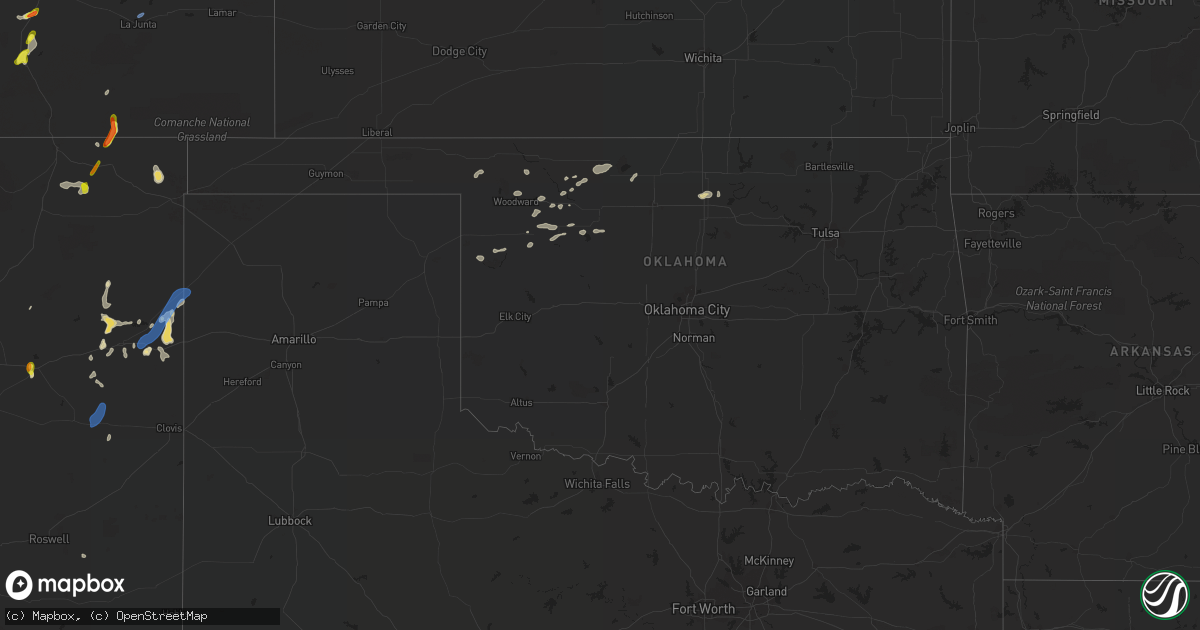 Hail map in Oklahoma on July 15, 2020