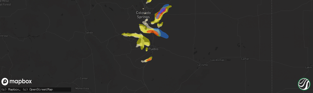 Hail map in Pueblo, CO on July 15, 2020