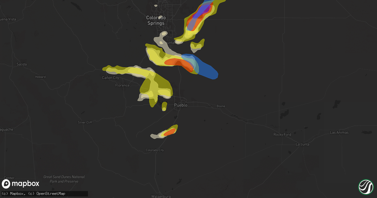 Hail map in Pueblo, CO on July 15, 2020