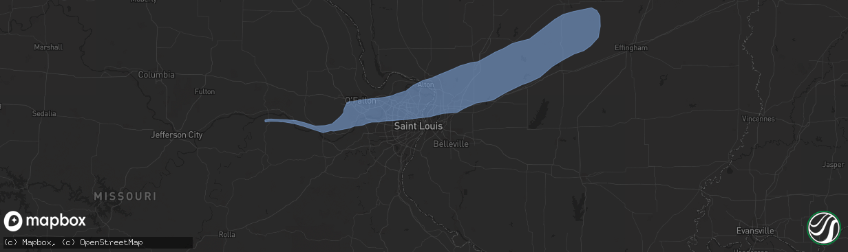 Hail map in Saint Louis, MO on July 15, 2020