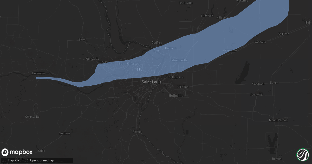 Hail map in Saint Louis, MO on July 15, 2020