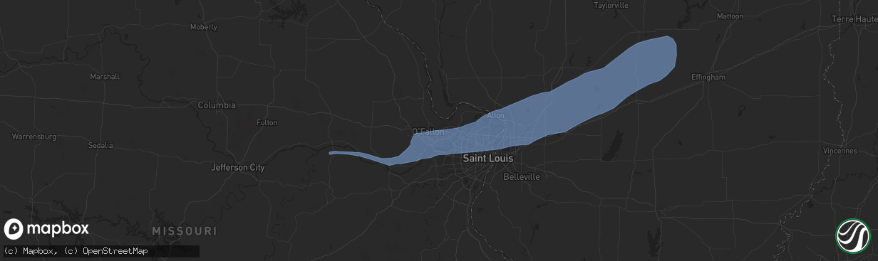 Hail map in Saint Peters, MO on July 15, 2020