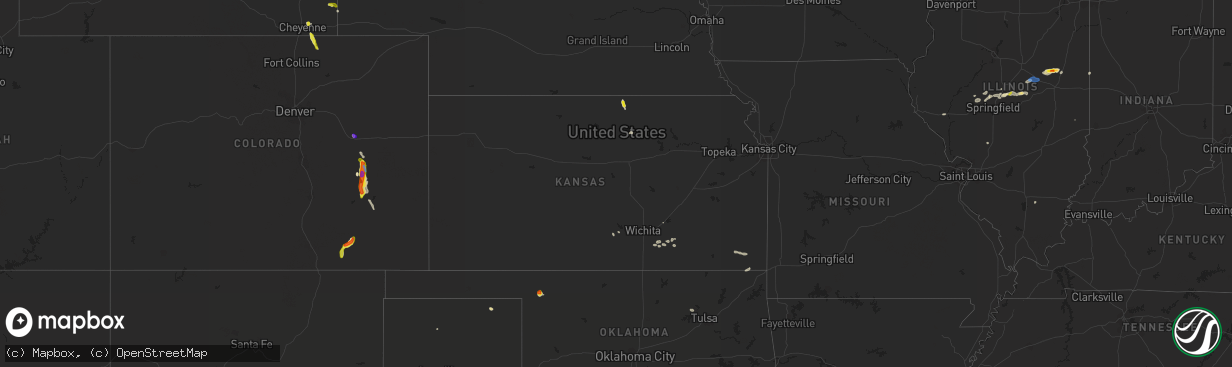 Hail map in Kansas on July 15, 2021