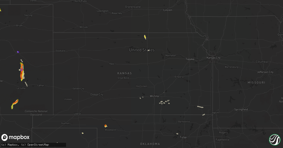 Hail map in Kansas on July 15, 2021