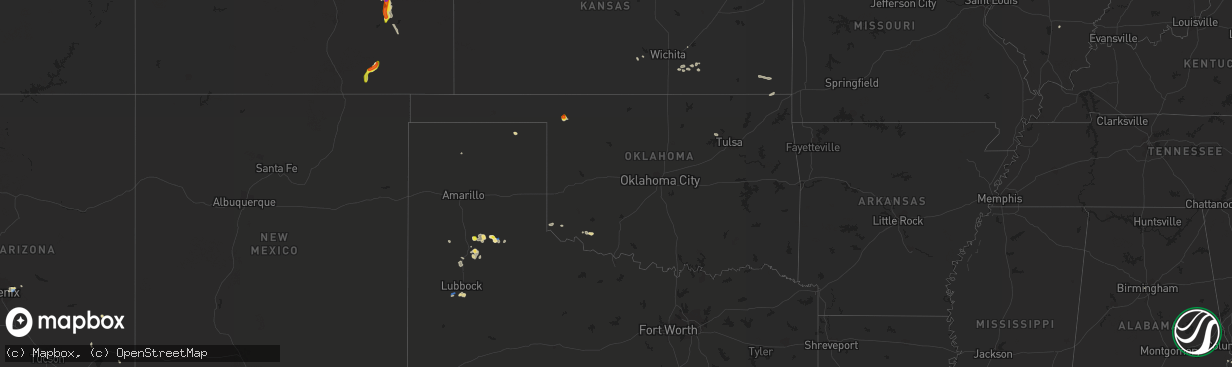 Hail map in Oklahoma on July 15, 2021