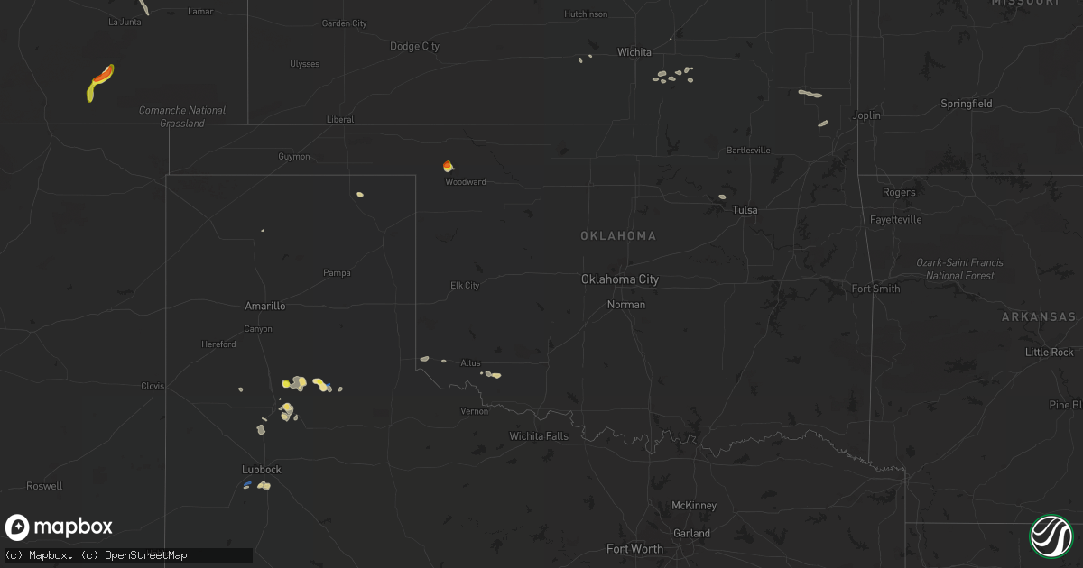 Hail map in Oklahoma on July 15, 2021