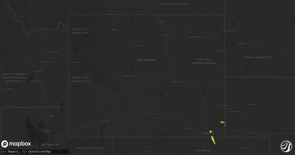 Hail map in Wyoming on July 15, 2021