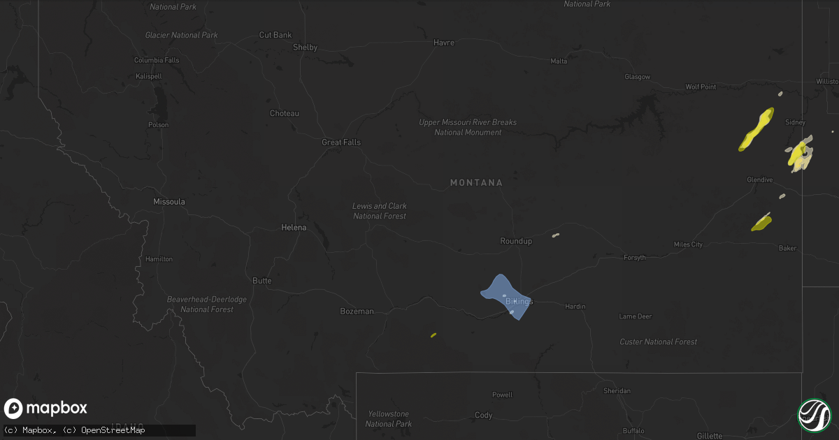 Hail map in Montana on July 15, 2022