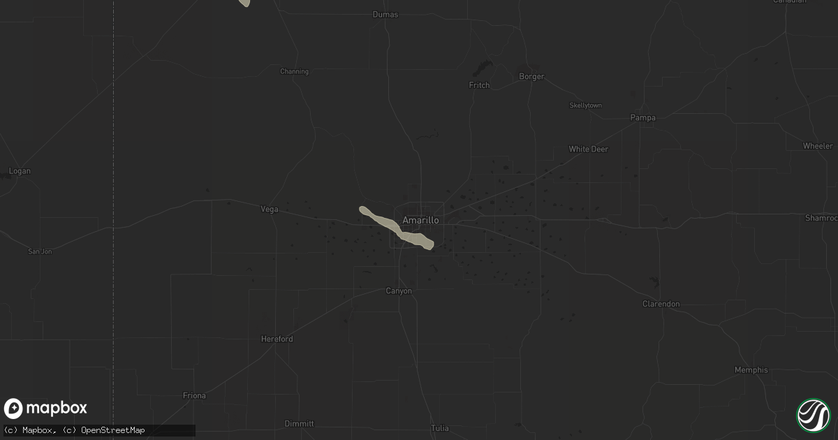 Hail map in Amarillo, TX on July 15, 2023