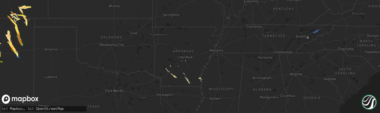 Hail map in Arkansas on July 15, 2023