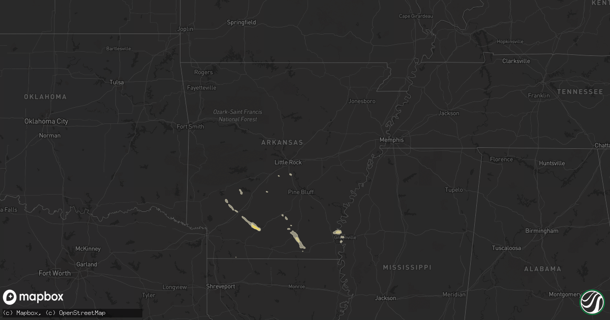 Hail map in Arkansas on July 15, 2023