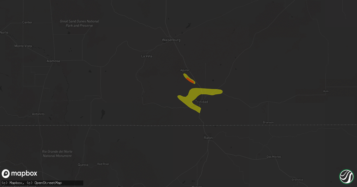 Hail map in Boncarbo, CO on July 15, 2023