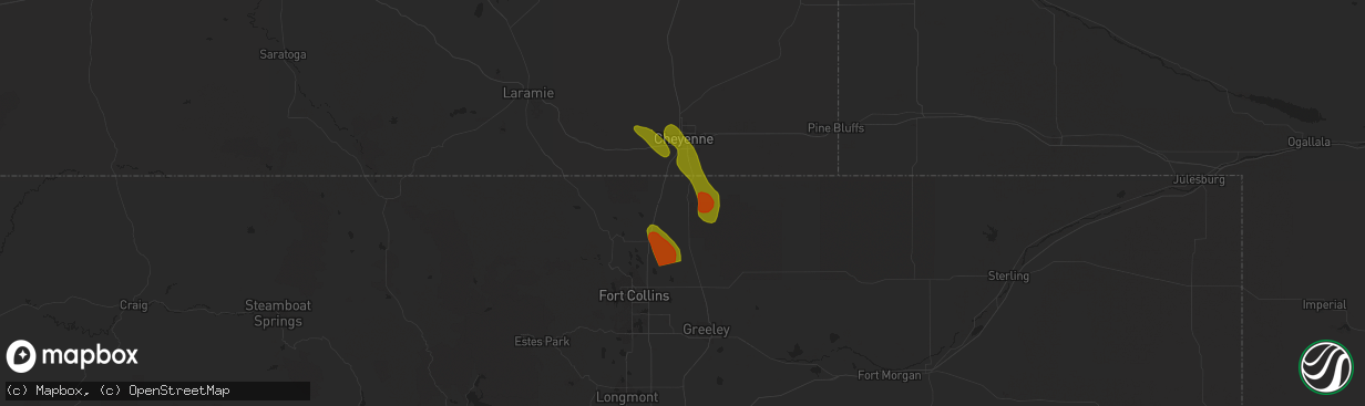Hail map in Carr, CO on July 15, 2023