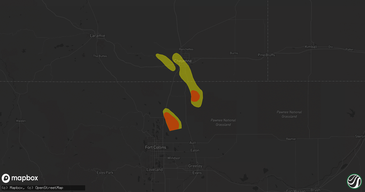 Hail map in Carr, CO on July 15, 2023