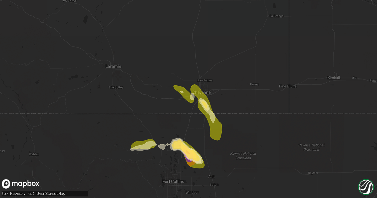 Hail map in Cheyenne, WY on July 15, 2023